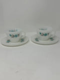 Vintage Fire King Bonnie Blue Carnation Flower Coffee Tea Set of 2 Cup/Saucer A3 Carnation