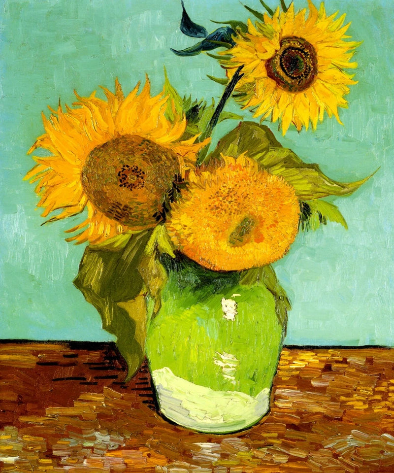 Three Sunflowers in a Vase Flowers Painting By Van Gogh Art Repro FREE S/H Sunflower