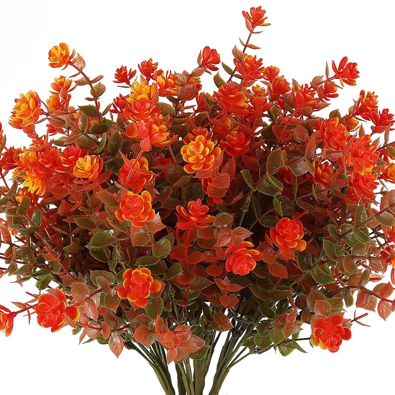 RECUTMS 8 Bundles Artificial Fall Flowers No Fade Faux Autumn Plants, Fake Green Plant