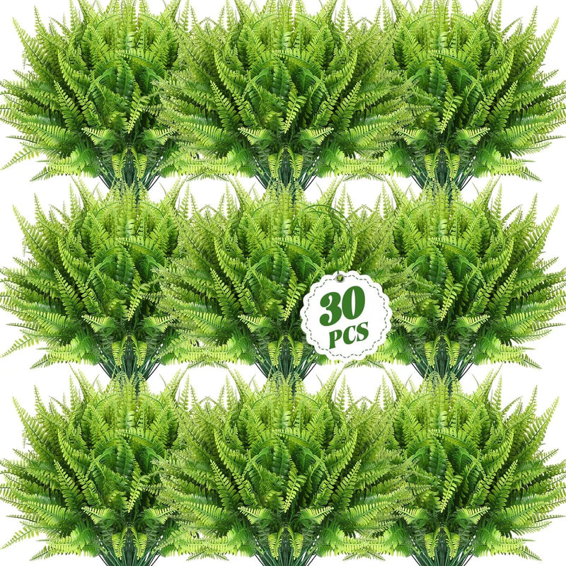 30 Pcs Artificial Boston Fern Plants Fake Boston Fern Stems UV Resistant Faux... Green Plant