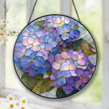 Blue Hydrangea Glass Suncatcher, Glass Flowers, Floral Window Hanging Decor Hydrangea