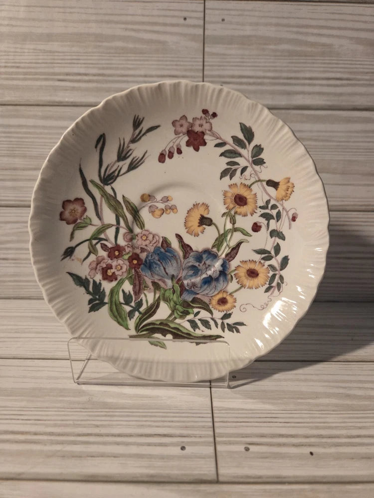 Vintage Wedgewood Etruria Ranunculus Saucer Plate Floral Multicolor EUC 6" diam Ranunculus