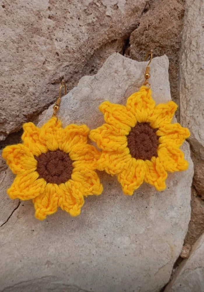 Sunflower woven earrings. Yellow crochet. Handmade. Sunflower