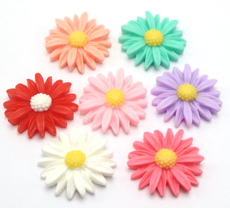 20 Mixed Color Large Flatback Resin Daisy Flower Sunflower Cabochons 26mm(1") Sunflower
