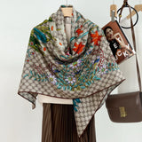 75% Cashmere 25% Silk Bandana Wrap White daisy Print Double Face Scarf 135X135cm Sunflower