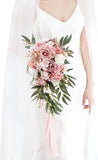 Dusty Rose Cascading Bridal Bouquet - Artificial Silk Flowers for Weddings Hydrangea