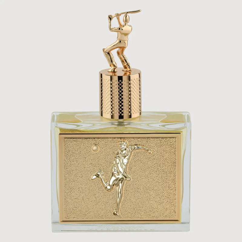 Junaid Jamshed All Rounder eau de parfum bottle with clear glass, gold horse emblem, cap