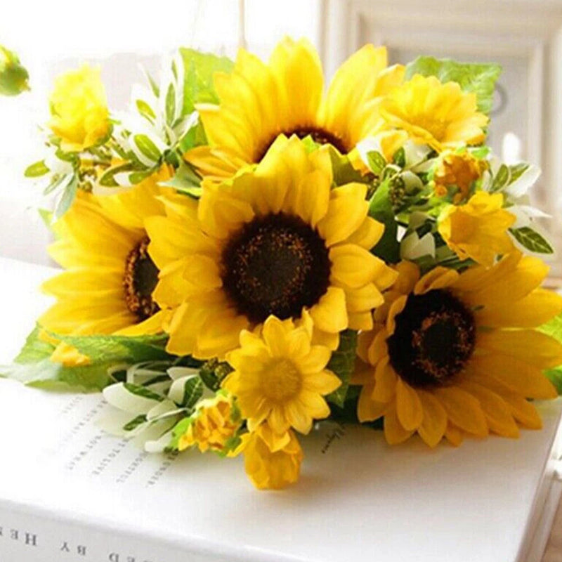 7 Heads Sunflowers Artificial Fake Flowers Bouquet Garden Party Wedding Decor Sunflower