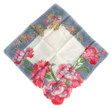Vtg Hankie Handkerchief CARNATIONS Floral Flowers Buds Pink Red Shaped 12Óx11Ó Carnation