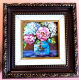 Original OIL Impasto PAINTING  Hydrangea and roses by Olga Diduh Framed Hydrangea