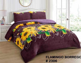 FLAMINGO SUNFLOWER PURPLE BLANKET WITH SHERPA SOFTY AND WARM 3 PCS QUEEN  SIZE Sunflower