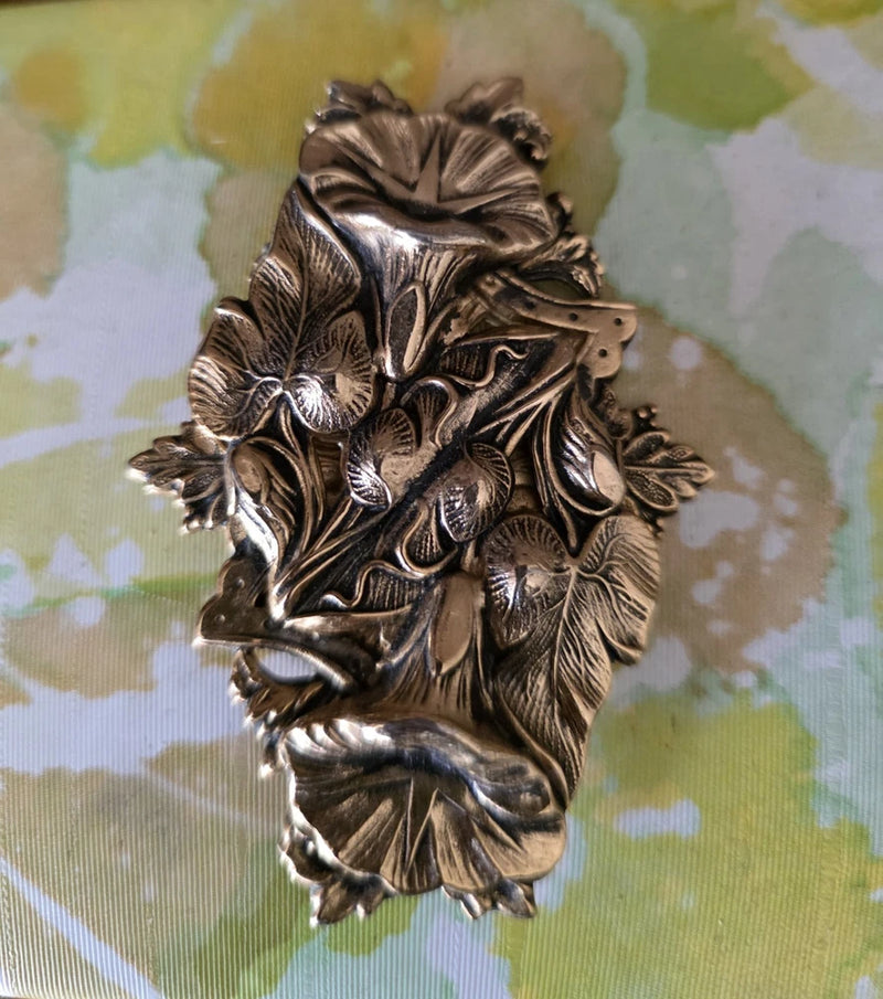 Vintage Floral Pin Brooch With Lily Flower And Lily Pads Lily