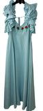 FANM MON Medium Hydrangea Blue Demre Linen Embroidered Maxi Dress Ruffle Sleeve Hydrangea