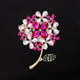 Women's Rose Pink Crystal Rhinestone Hydrangea Flower Brooch Pin Hydrangea