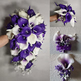 Purple Ivory White Calla Lily Bridal Wedding Bouquet Accessories Bouquet