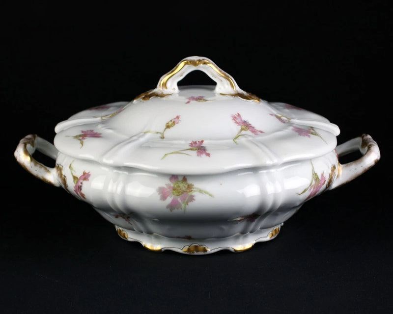 Theodore Haviland Limoges Pink Carnation Round Covered Bowl, Schleiger 1029 8.5" Carnation