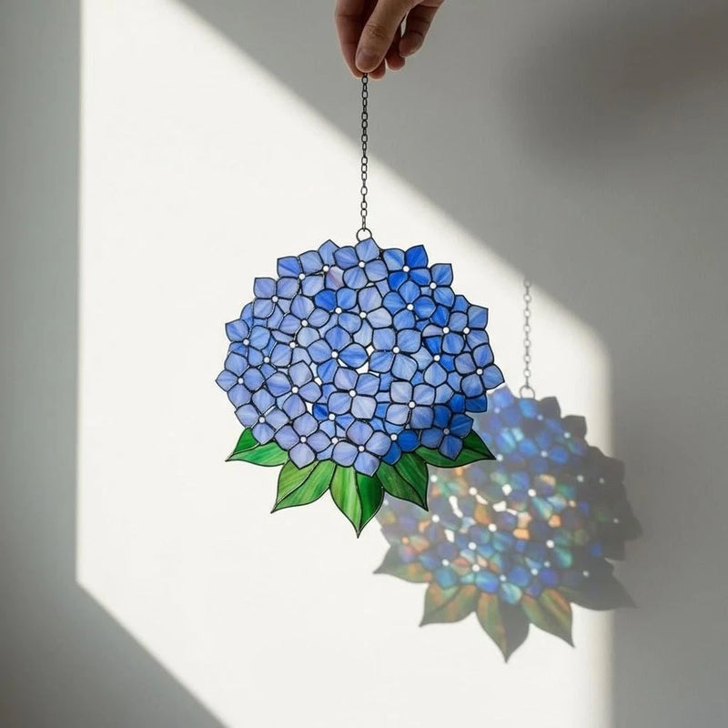 Blue Hydrangea Acrylic Suncatcher, Hydrangea Flower Window Hanging Decor Hydrangea