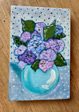 Hydrangea still life vase blue purple spring original art painting cottagecore Hydrangea