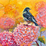 Hydrangea Painting Original Small Oil Painting Flower Bird Painting Hydrangea