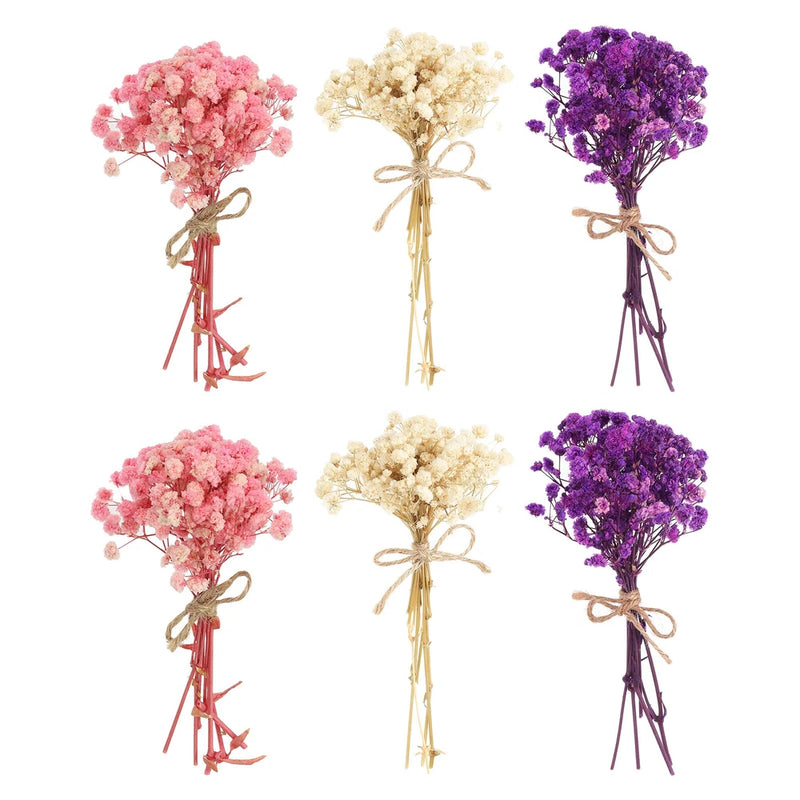 6 Pcs Mini Dried Flower Bouquet Baby's Breath Boho Pink/Rose Purple/White Dried Flower
