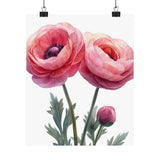 Boho Hot Pink Ranunculus Flower Art Print Poster, Minimalist Floral Wall Art 4 Ranunculus