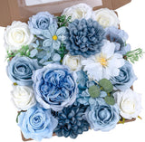 Light Blue Artificial Flowers Combo Set Silk Roses Peony Hydrangea Dahlia Decor Hydrangea