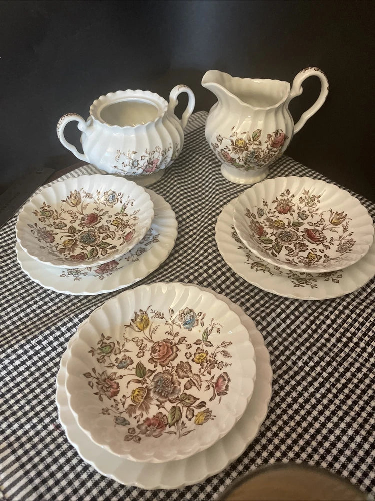 Johnson Bros Staffordshire Bouquet floral china cup and saucer with matching plates