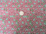 100% Cotton Fabric Green and Raspberry Flowers on White  - By the Yard Flowering Plants