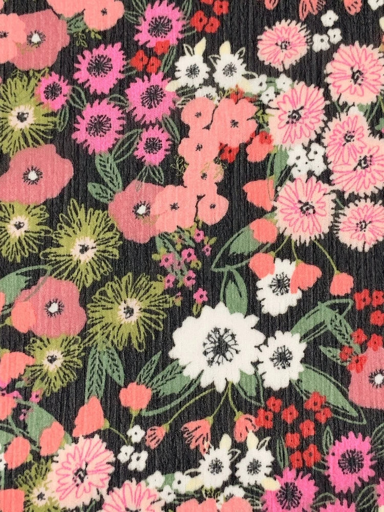 Boho Blooms Crinkle Chiffon Fabric Semi Sheer Apparel Fabric By The Yard Flowering Plants