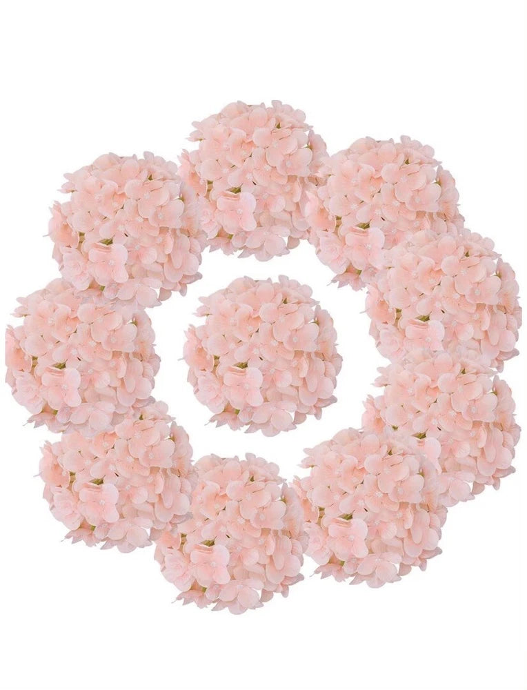 Lushidi 10Pcs Silk Hydrangea Heads With Stems Artificial Flowers Peach Pink Hydrangea