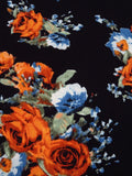 Double Brushed Jersey Knit Fabric Black   Floral Bouquet  By the Yard Flowering Plants