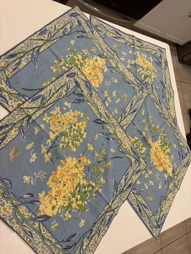 Vtg April Cornell  Hydrangea Ingigo Savage Cotton Napkin Set of 4 Blue Hydrangea