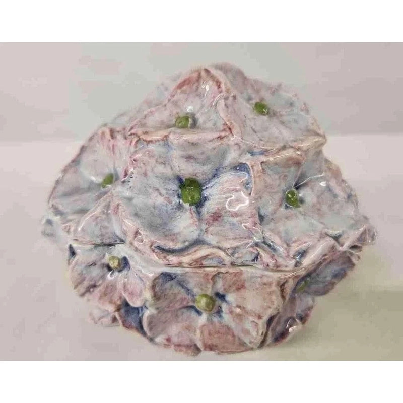 Vietri Italy Pink and Lavender Lidded Hydrangea Flower Trinket Box 5" Hydrangea