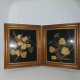 Vtg Framed Dried Pressed Flowers on Black Picture & 6X7 Wood Frames Pansies Dried Flower