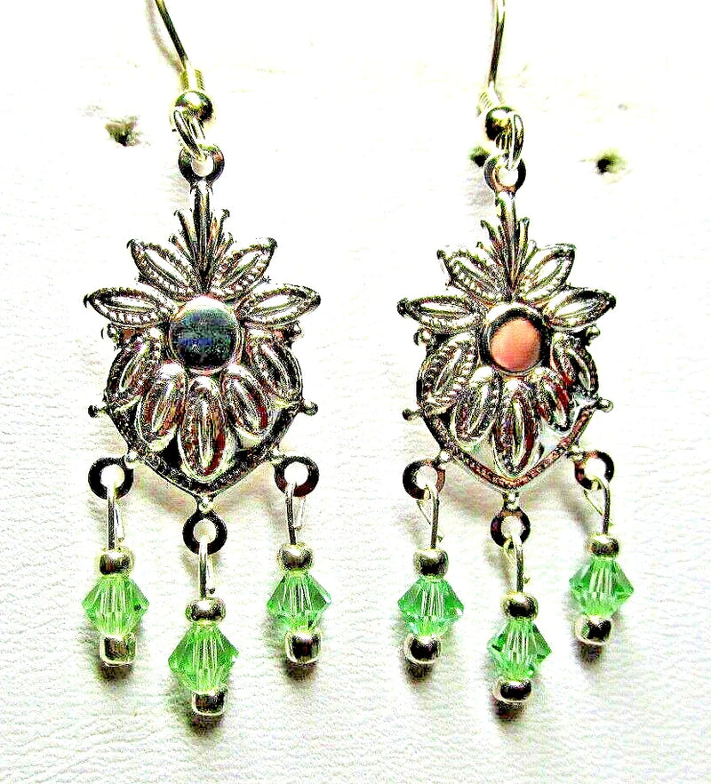 Green Peridot Bi-Cone Crystal Fancy Sunflower Pierced Earrings - NEW (#266) Sunflower