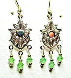 Green Peridot Bi-Cone Crystal Fancy Sunflower Pierced Earrings - NEW (#266) Sunflower