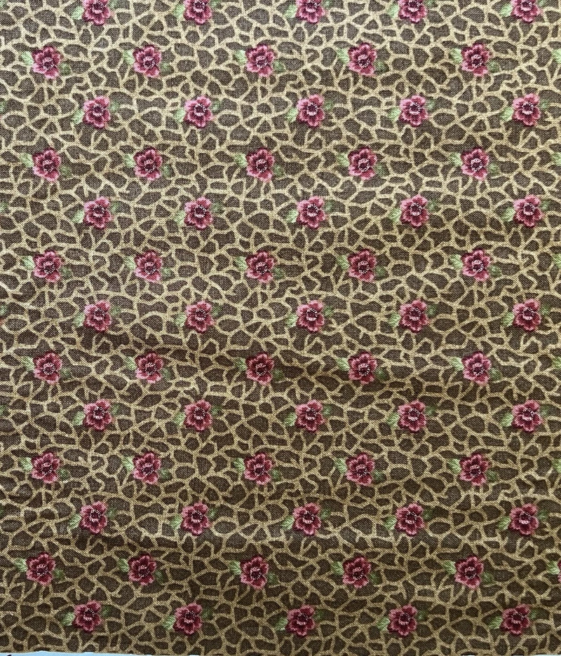 Windham Fabrics Women Of Courage Nancy Gere Brown Floral- BY THE HALF YARD - VTG Flowering Plants
