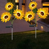 2x Solar Garden Lights 3-head Sunflower Waterproof Landscape Lights Sunflower