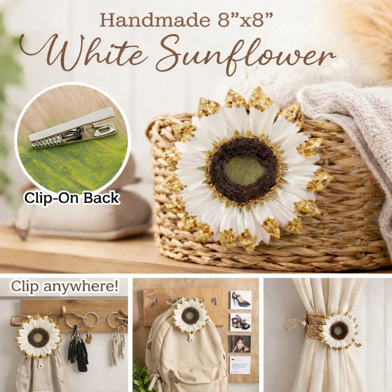 HANDMADE Faux Sunflower Sparkle Artificial WHITE Sunflower w/ Gold Glitter Piece Sunflower