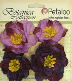 RUFFLED PEONY - PURPLE - 45 to 50mm x 4 Flowers with Centre FABRIC  Petaloo A1 Peony