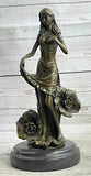 Handcrafted Bronze Figurine: Signed Moreau Lily Girl with Flowers - Art Deco Wom Lily