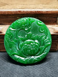 Superb Quality Chinese Green Jade Hand Carved Peony Flower Pendant M05 Peony