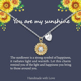 Initial Sunflower Necklace for Women, 14k Gold Plated Pendant CZ Heart Necklace Sunflower