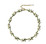 Enamel Lily of the Valley Pearl Necklace (14 in + 3.2 in extender) Lily