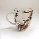 Dried Flowers Glass Mug Double Wall Coffee Tea Cup Botanical Floral Fun Gift Dried Flower