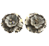 Flower Carnation Gold Tone Earring Set Rhinestone Vintage Clip Ons Old Jewelry Carnation