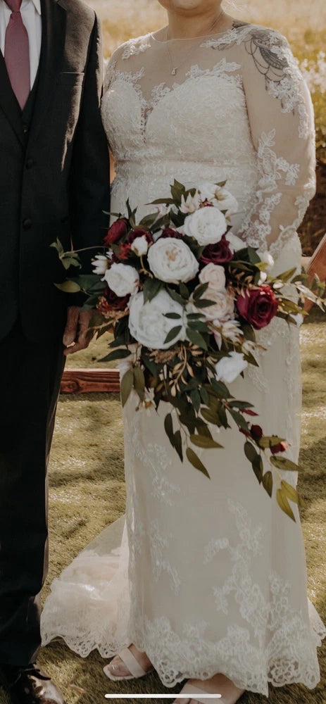 Ling's Moment 15 Inch Marsala Artificial Flowers Bridal Bouquet, Cascading Bouquet