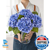 JINWOE Hydrangea Artificial Flowers Lifelike Latex Silk Faux Bouquet Royal Blue Hydrangea