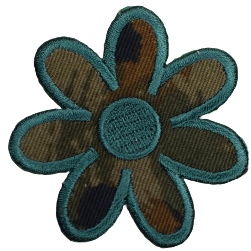 Camo Daisy Applique Patch - Camouflage Flower Embroidered Badge 2" (Iron on) Daisies
