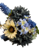 Artificial Blue Mums & White Sunflowers 16 Stem Faux Floral Bundle Arrangement B Sunflower